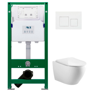 Комплект 3в1: Инстал д/унитаза с отв.для дез.таблеток + клавиша Белая квадратная + унитаз Сатурн AVS